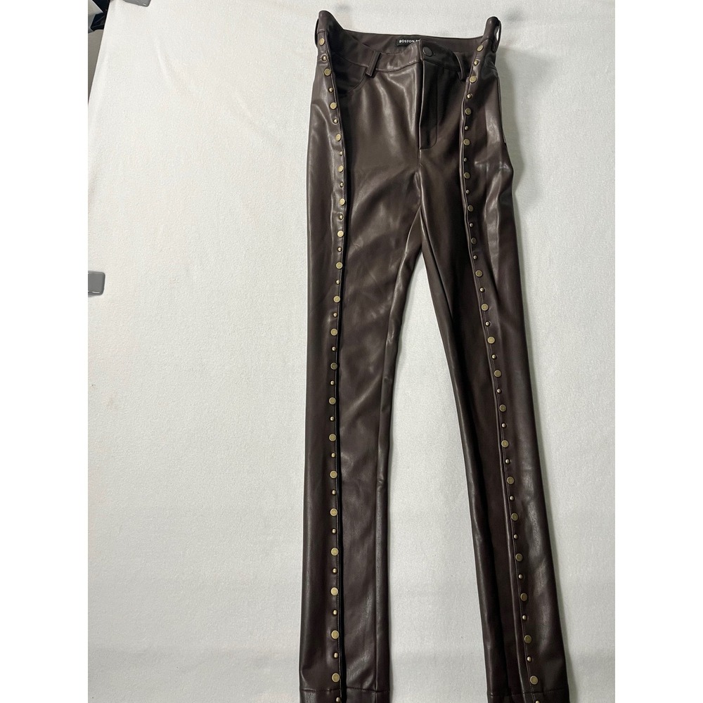 Boston Proper Brown Faux Leather Studded Side Pants Western Boho Size 8 - Picture 7 of 8